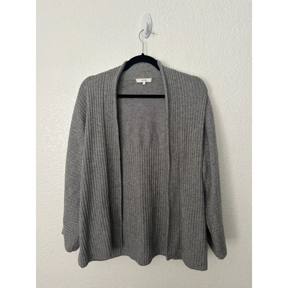 Vince Wool Cashmere Blend Split Panel Open Front Cardigan Sweater Gray Size XS